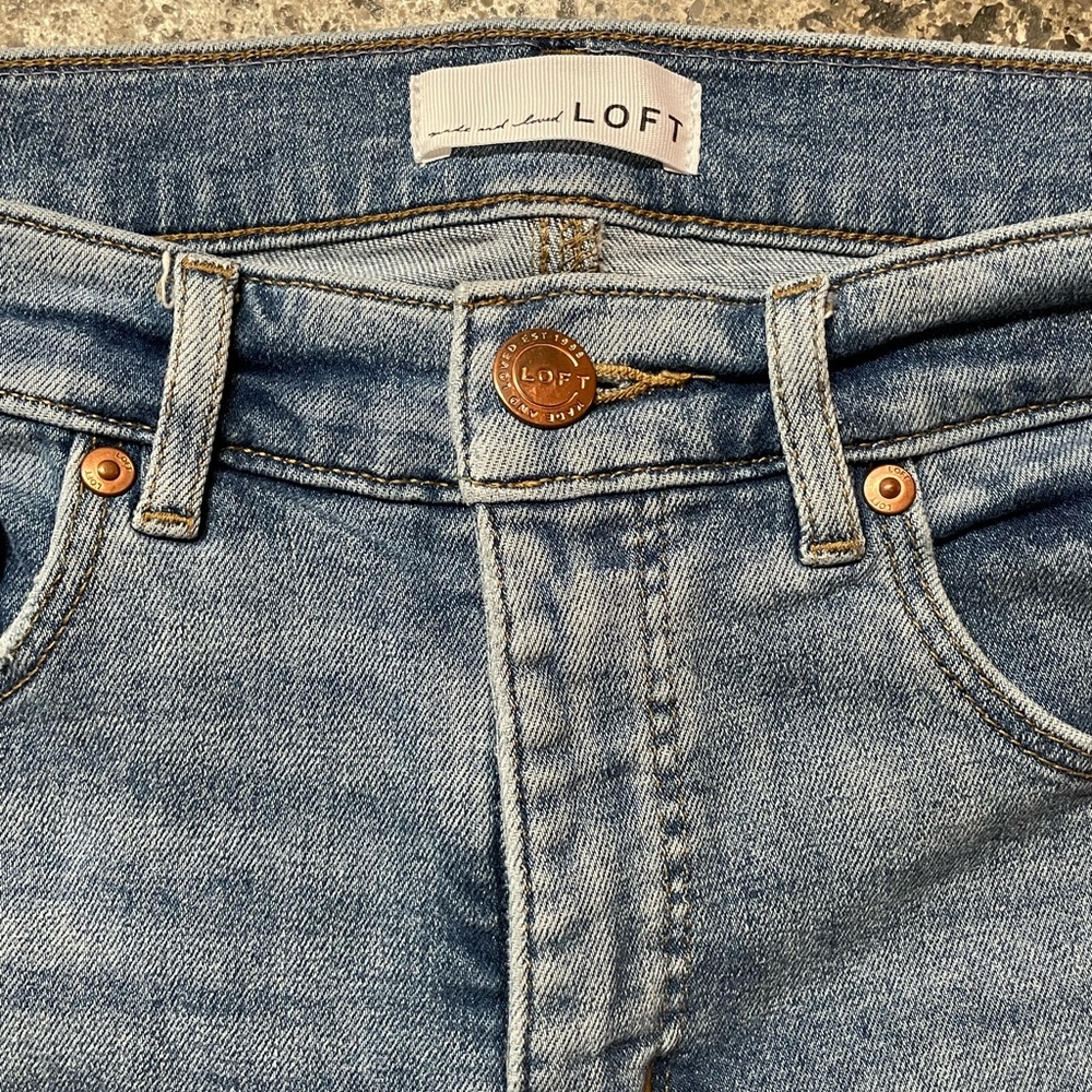 LOFT high waisted tattered flare crop